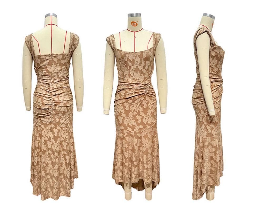 Vestido maxi floral marrón rosado