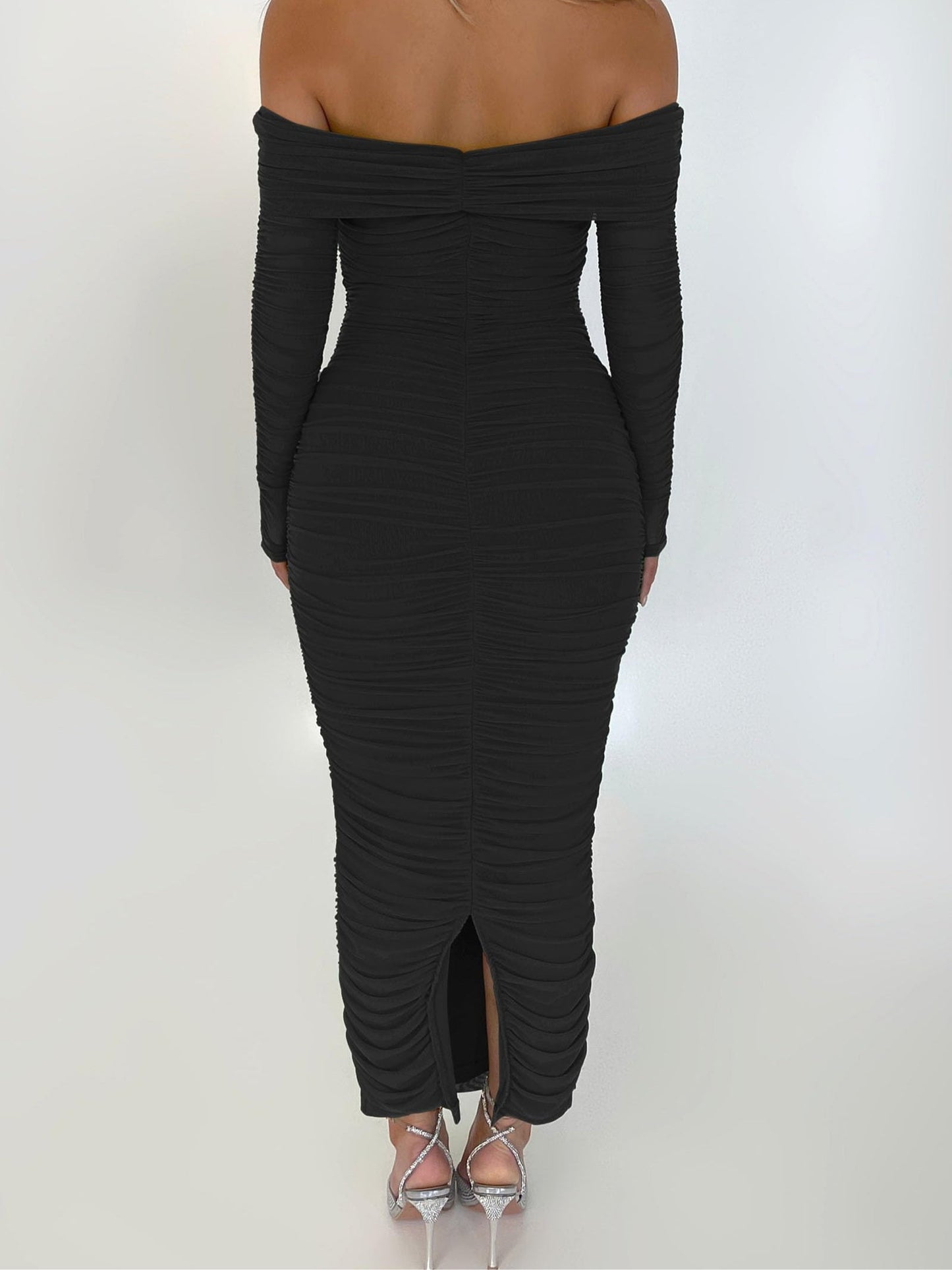 Vestido Asimétrico Plisado de Manga Larga