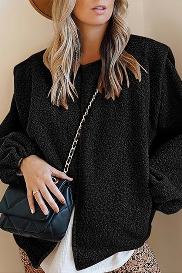 Chaqueta casual de felpa con mangas globo