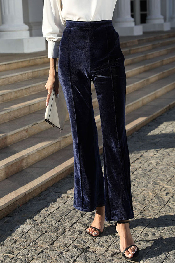 Pantalón elegante acampanado de cintura alta con diseño patchwork