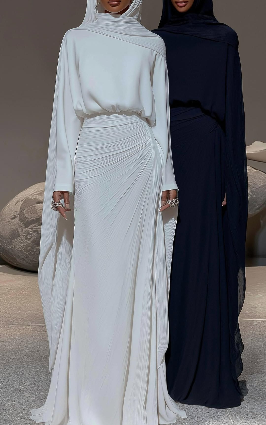 Conjunto de top de manga larga y falda plisada en color sólido