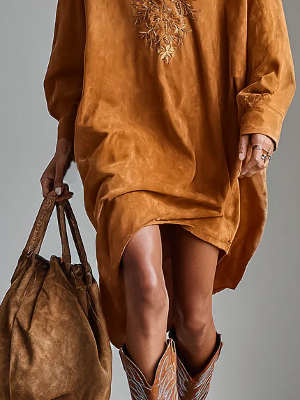 Vestido Midi Estampado con Solapa y Cuello en V