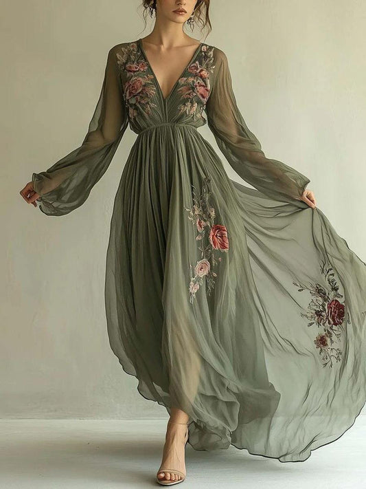 Vestido Floral de Gasa con Silueta Fluida