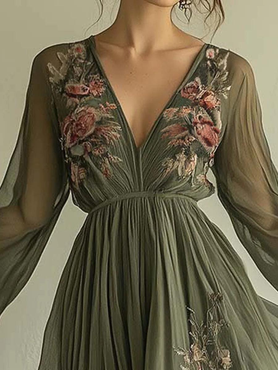 Vestido Floral de Gasa con Silueta Fluida