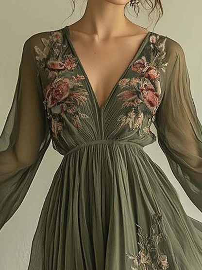 Vestido Floral de Gasa con Silueta Fluida