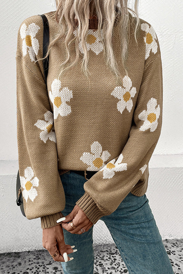 Jersey jacquard de flores de otoño e invierno