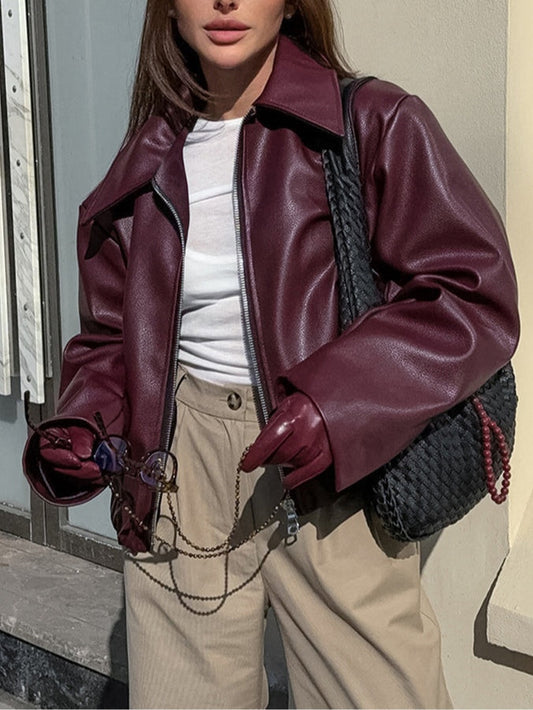 Chaqueta biker vintage en piel sintética mate