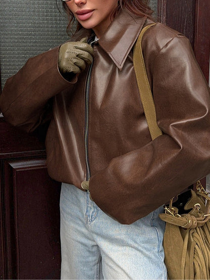 Chaqueta biker vintage en piel sintética mate