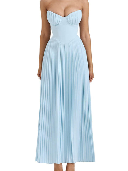 Vestido largo palabra de honor con pliegues