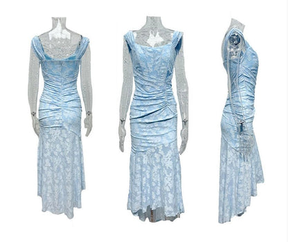 Vestido azul floral largo Cesca