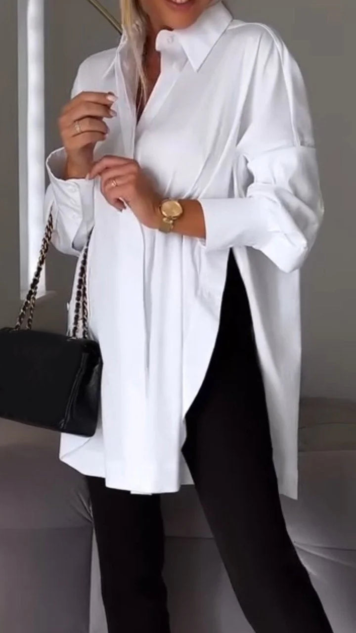 Camisa larga con solapa y abertura lateral