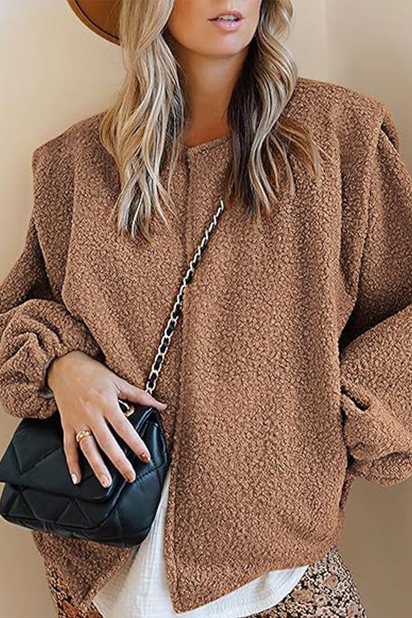 Chaqueta casual de felpa con mangas globo