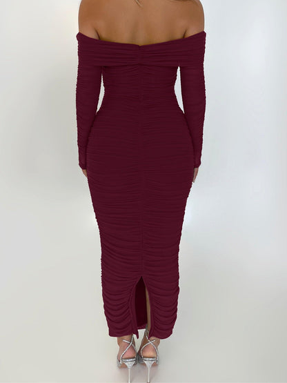 Vestido Asimétrico Plisado de Manga Larga