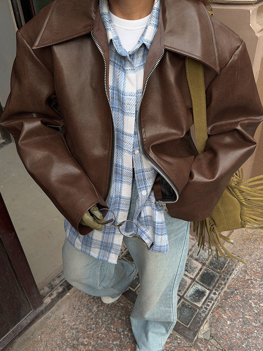 Chaqueta biker vintage en piel sintética mate