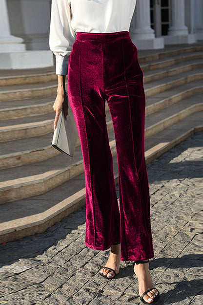 Pantalón elegante acampanado de cintura alta con diseño patchwork