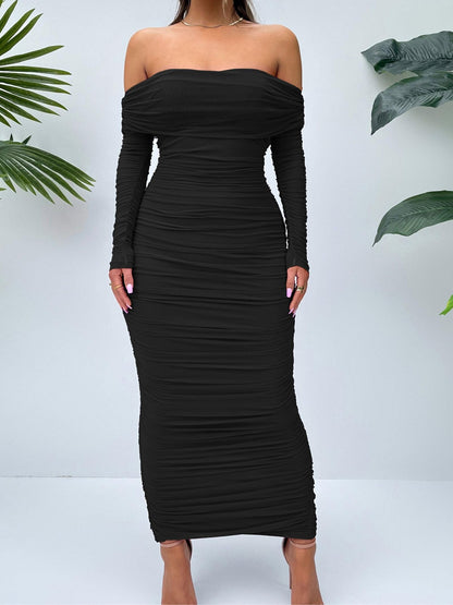 Vestido Asimétrico Plisado de Manga Larga