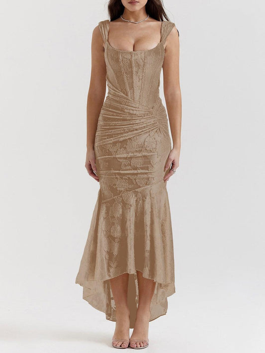 Vestido maxi floral marrón rosado