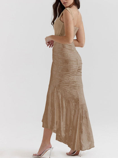 Vestido maxi floral marrón rosado