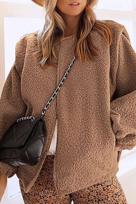 Chaqueta casual de felpa con mangas globo