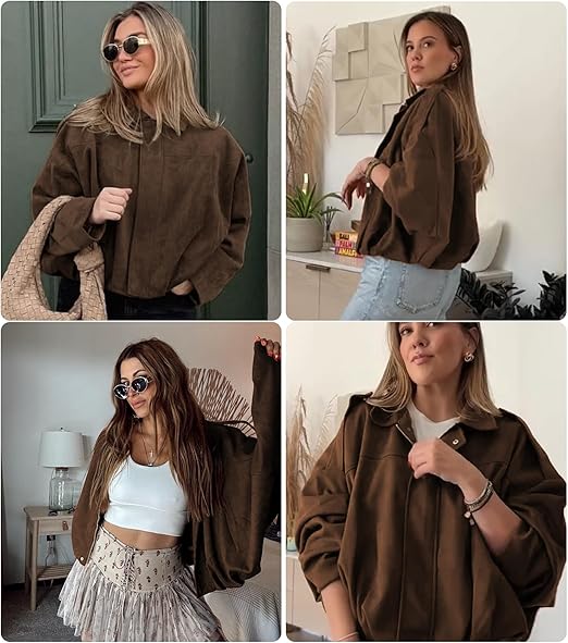 Chaqueta piloto corta de gamuza sintética con solapa