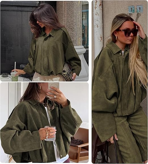 Chaqueta piloto corta de gamuza sintética con solapa