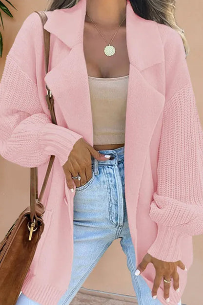 Chaqueta de punto con solapa tipo traje y detalle de mezcla en lana