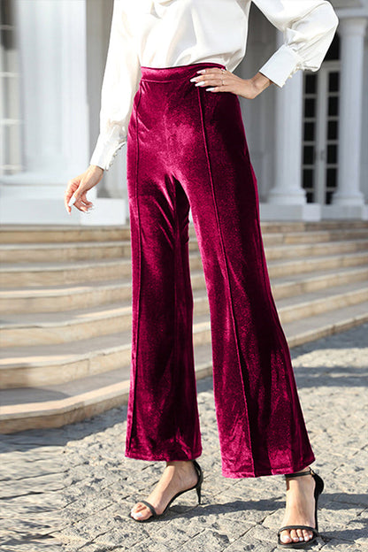 Pantalón elegante acampanado de cintura alta con diseño patchwork