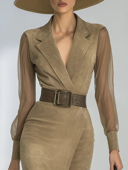 Vestido Midi Estilo Cowboy Retro con Solapa