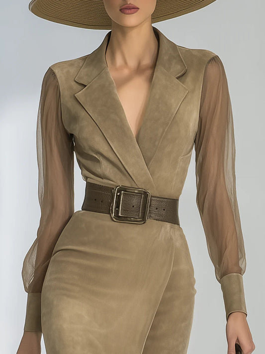 Vestido Midi Estilo Cowboy Retro con Solapa