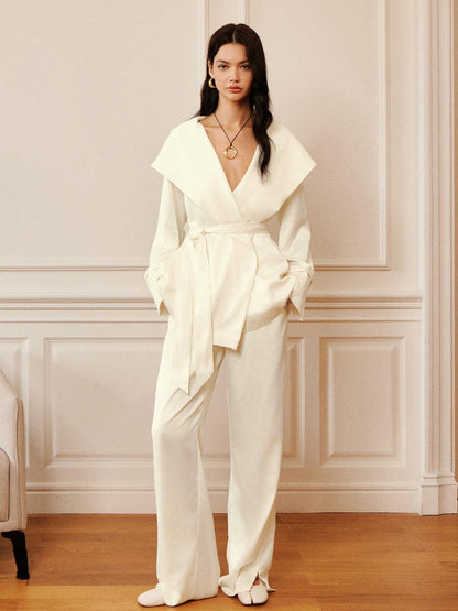 Pantalón palazzo de satén con abertura lateral