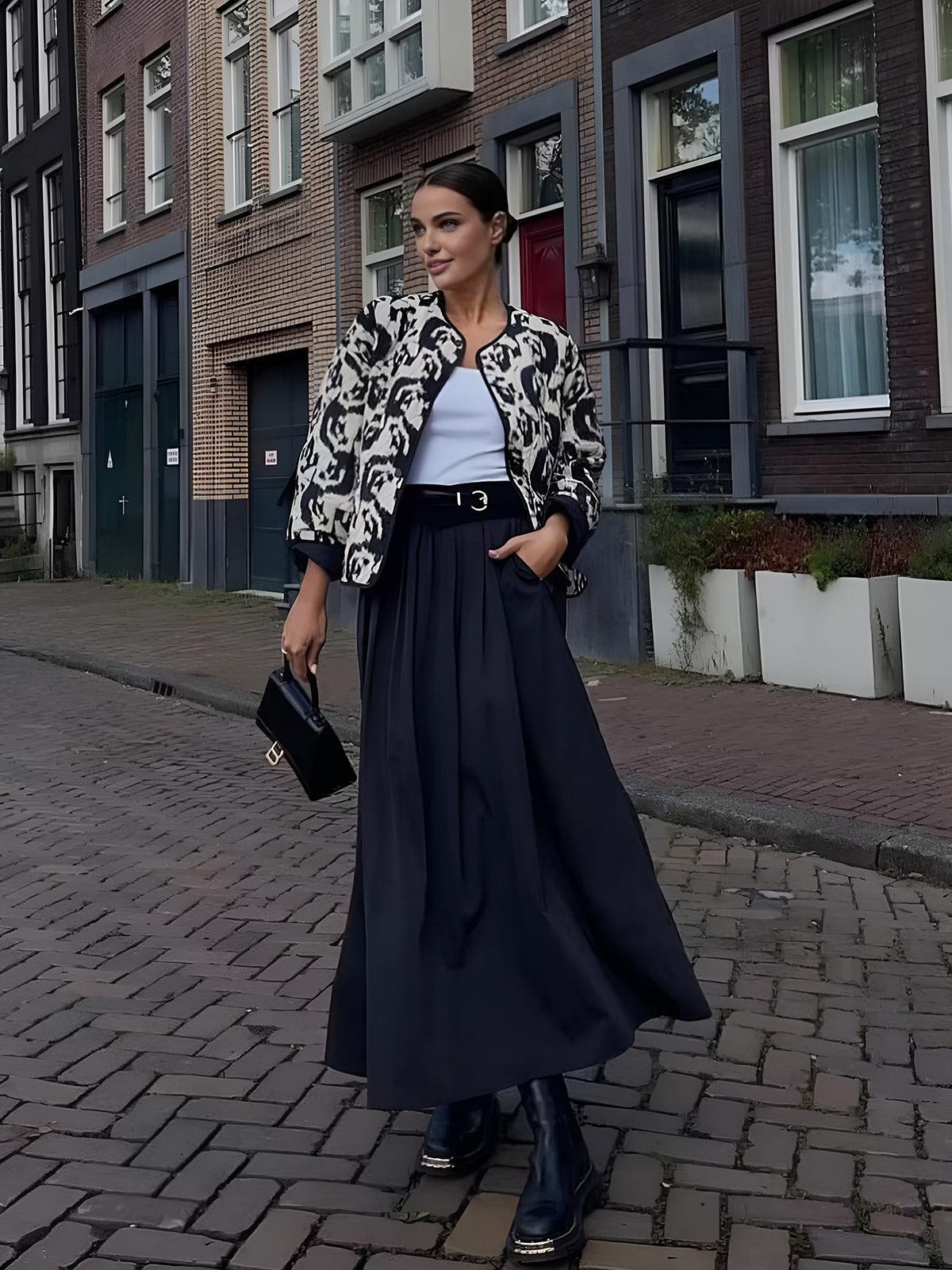 Abrigo casual estampado con bolsillos