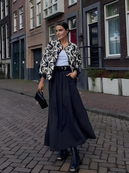 Abrigo casual estampado con bolsillos