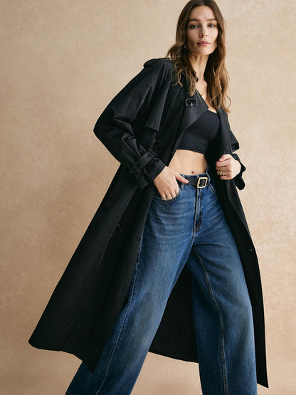 Trench largo casual con bolsillos