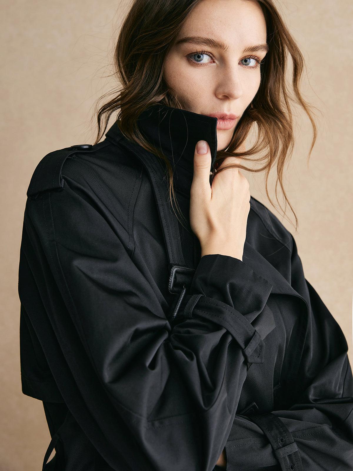 Trench largo casual con bolsillos