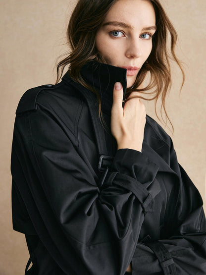 Trench largo casual con bolsillos