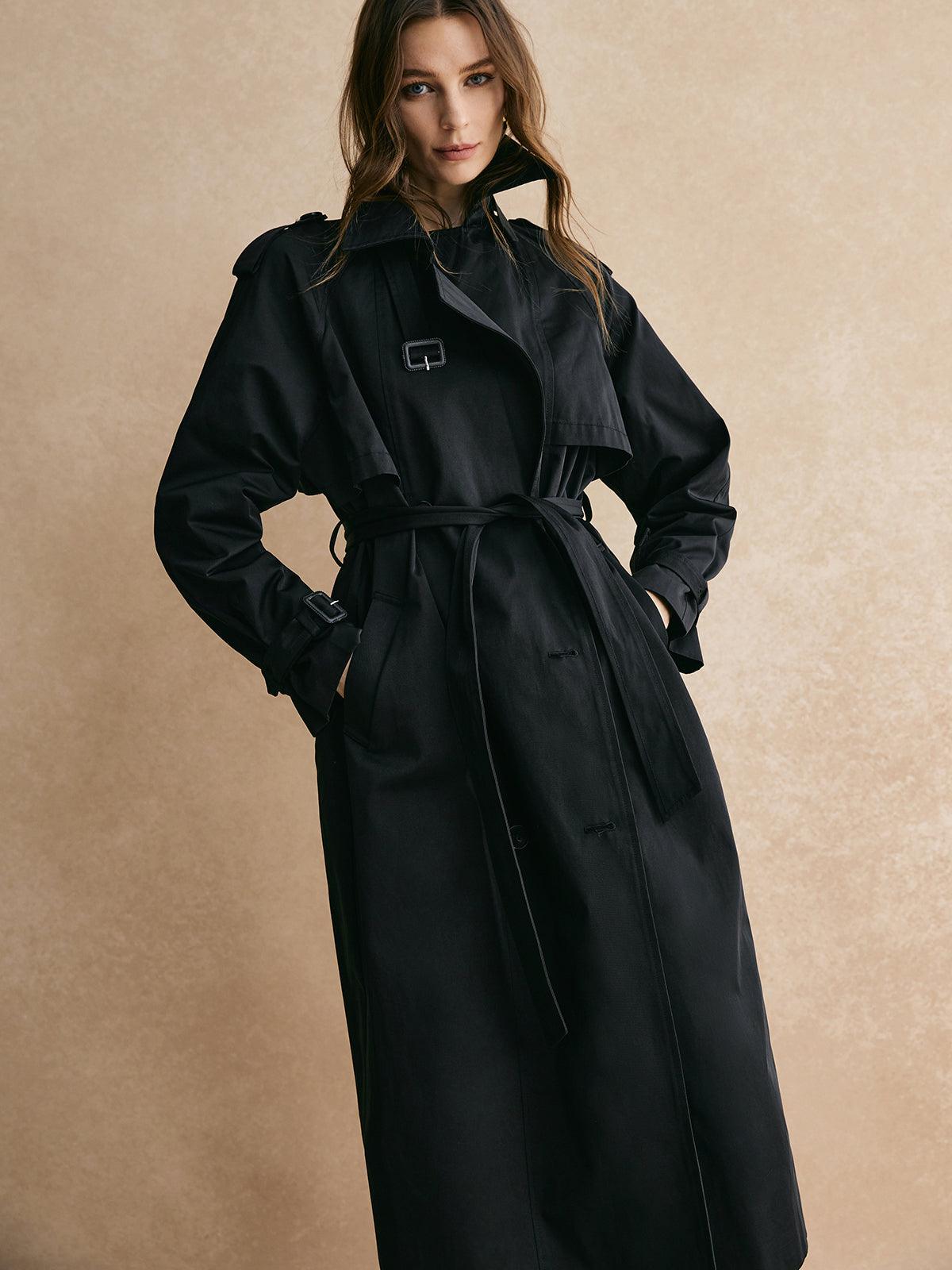 Trench largo casual con bolsillos
