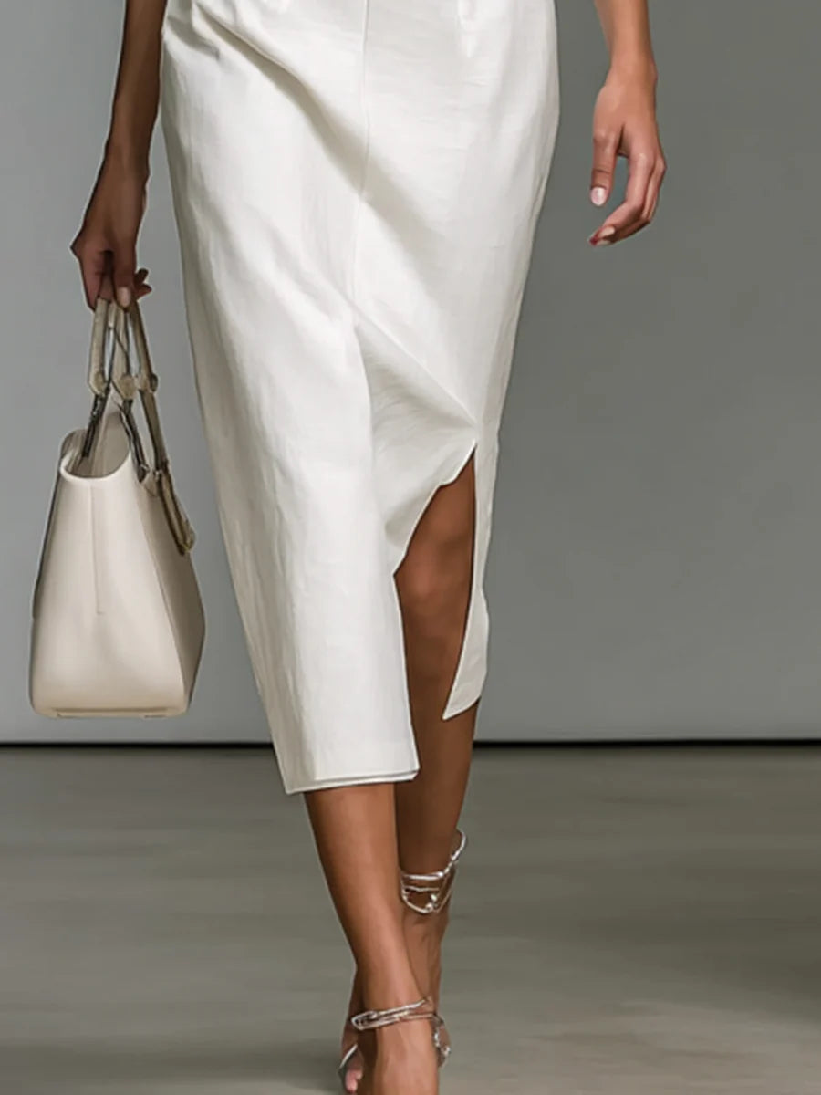 Vestido midi estampado con escote en V y manga corta