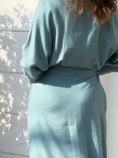 Vestido Camisero Midi de Manga Larga con Bolsillos