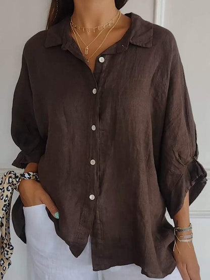 Camisa casual de algodón y lino