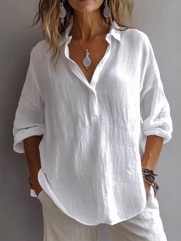 Blusa de lino y algodón con cuello en V