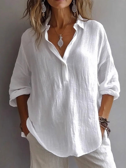 Blusa de lino y algodón con cuello en V