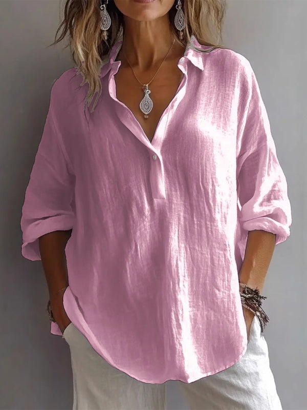 Blusa de lino y algodón con cuello en V