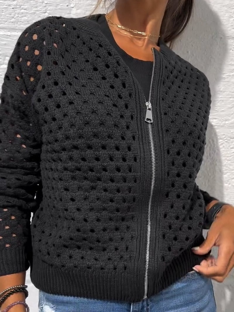 Chaqueta de punto calado con cremallera