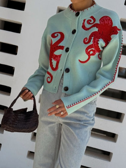 Cárdigan de punto con estampado de pulpo