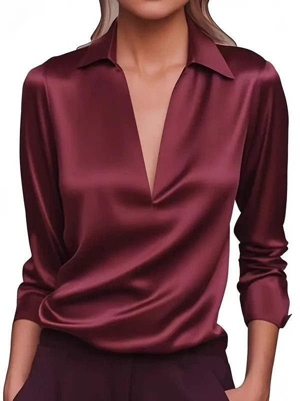 Camisa satinada de cuello en V