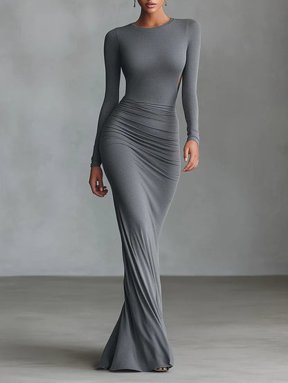 Vestido largo gris de punto elástico con espalda abierta