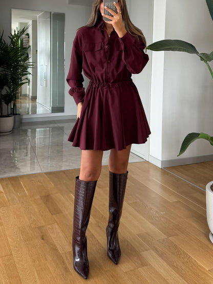 Vestido Camisero Corto con Cintura Ajustada