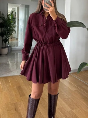 Vestido Camisero Corto con Cintura Ajustada