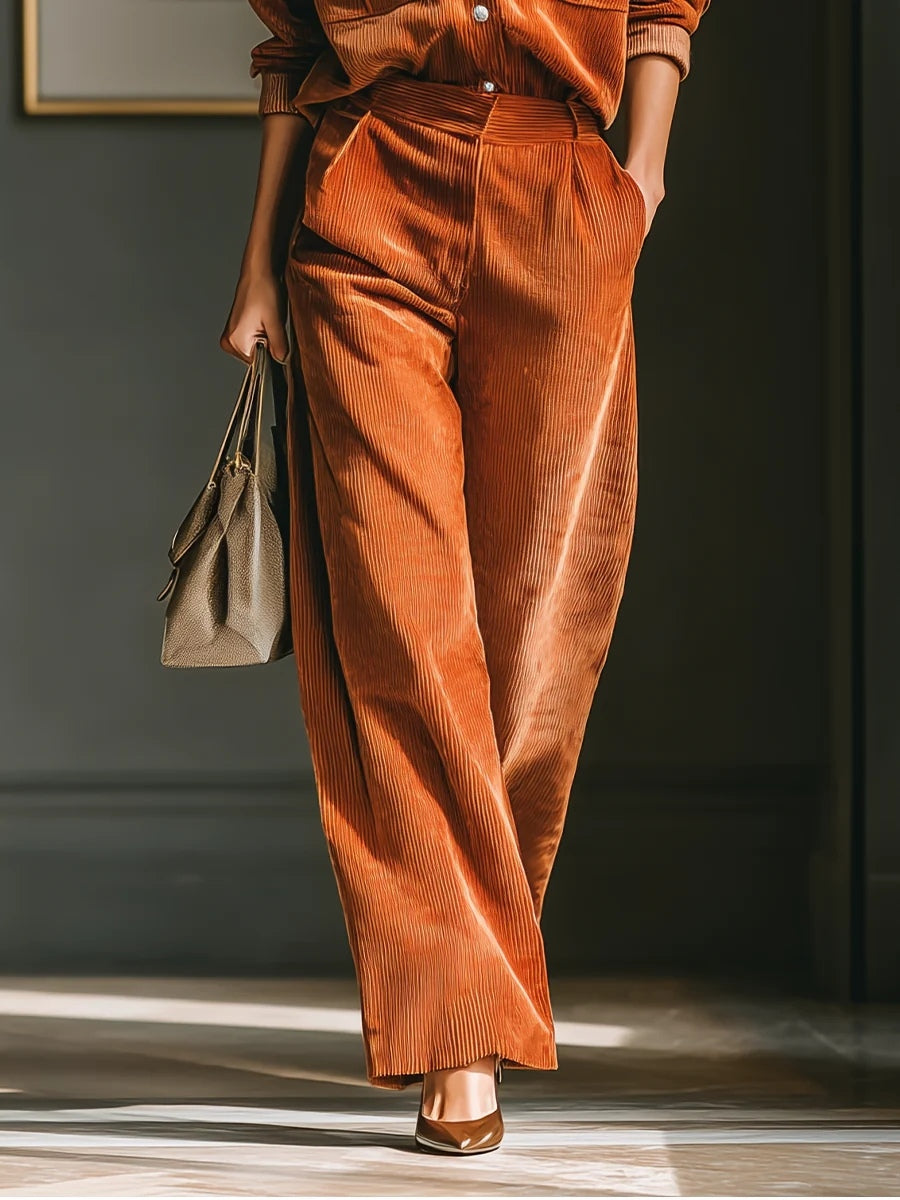 Conjunto de camisa y pantalón de pana en color naranja