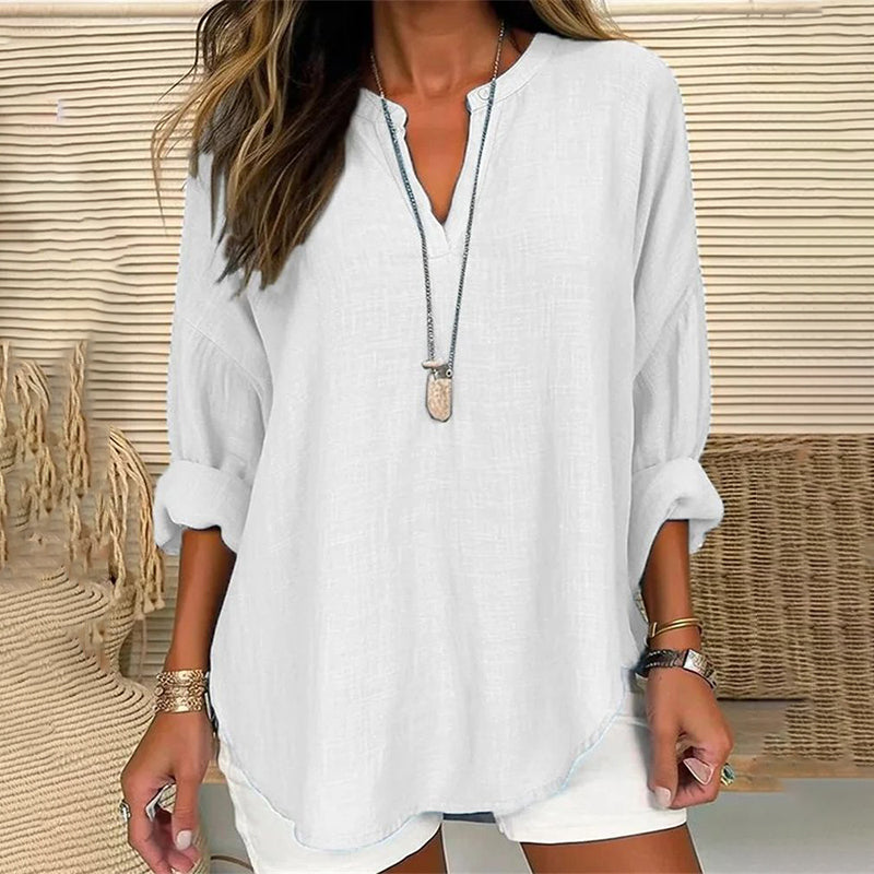 Blusa casual de algodón con cuello en V y corte holgado